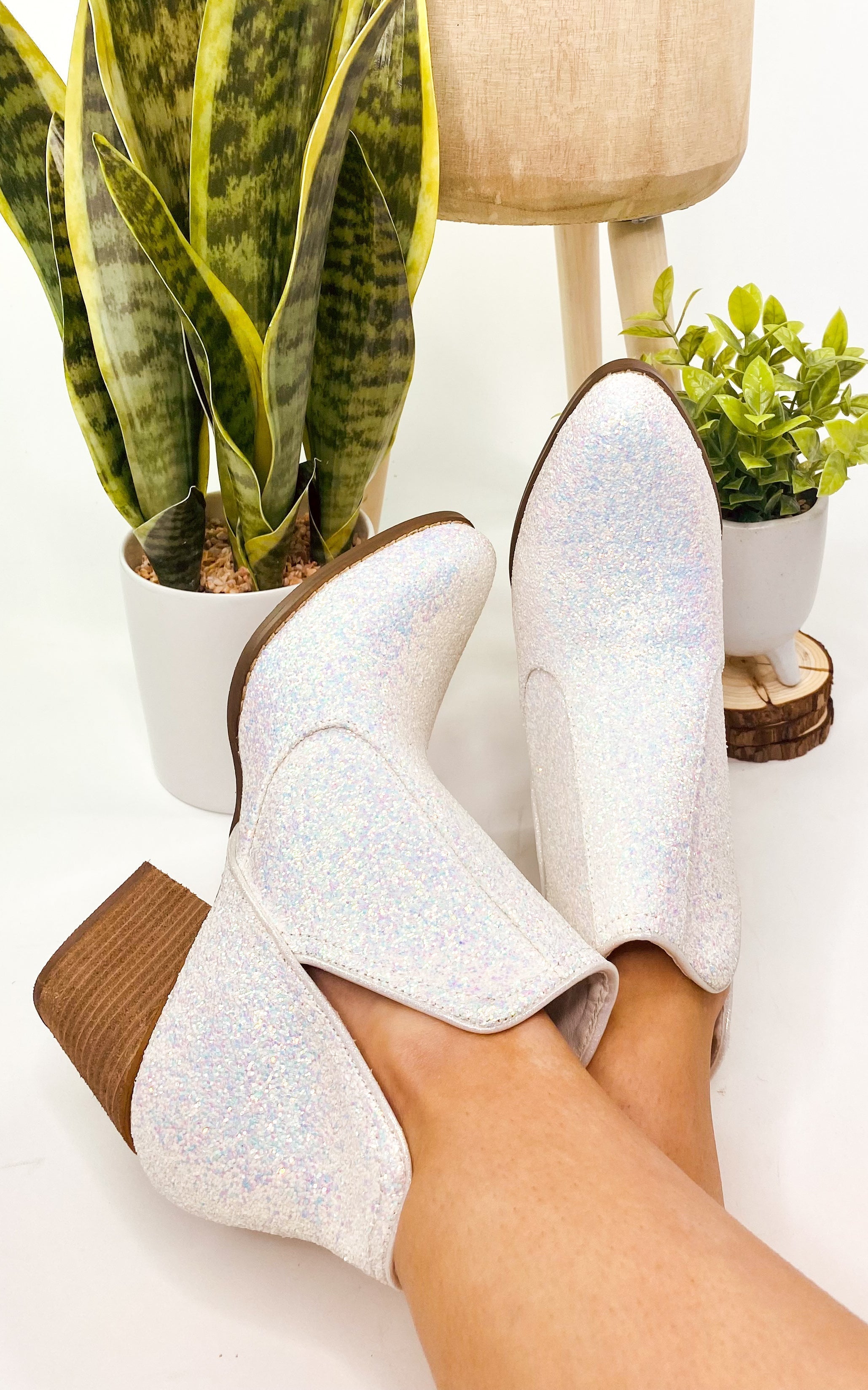 Fiera Glitter Booties White With 3 Inch Heel Party Ready Naughty Monkey